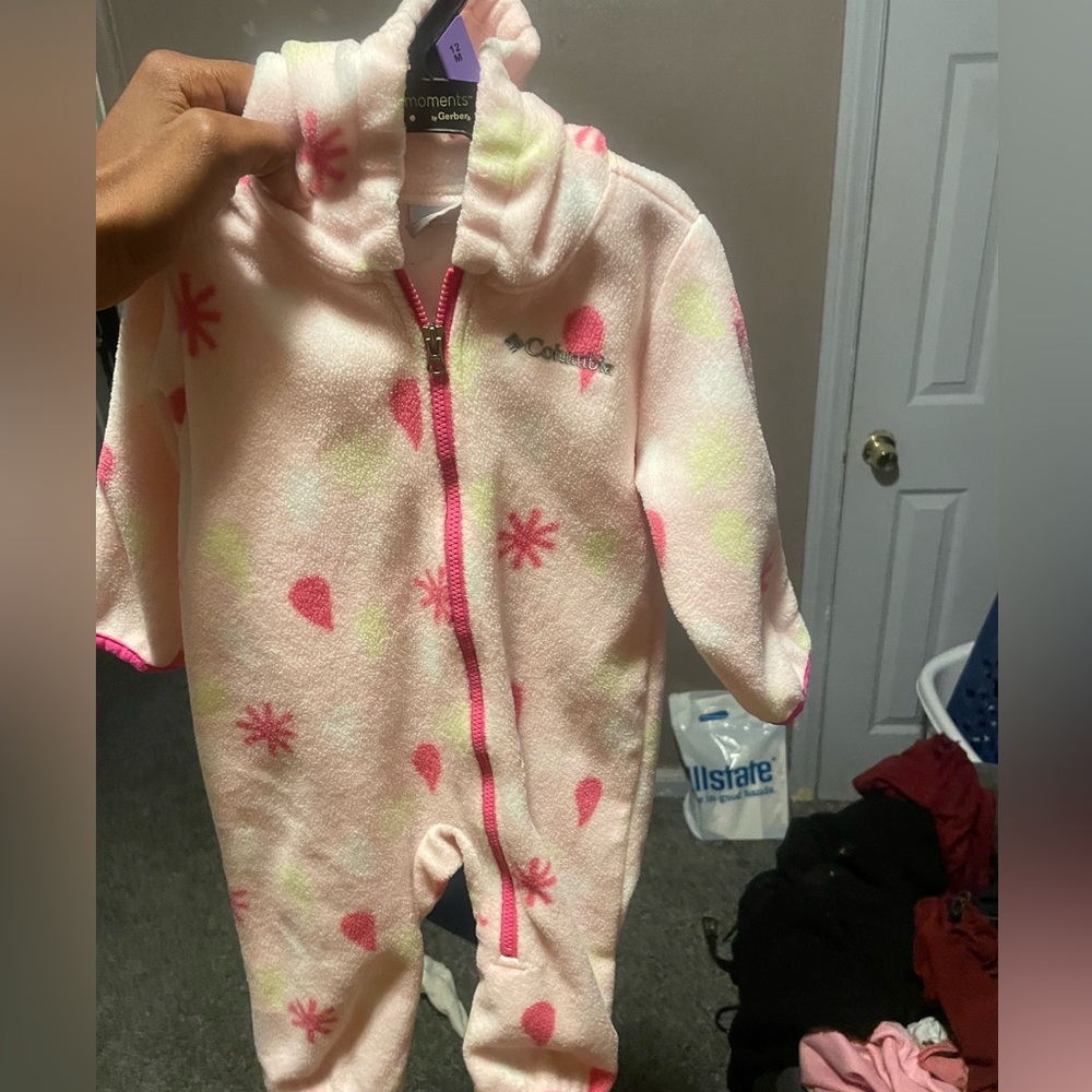 Columbia Pink and Green Patterned Kids Footie